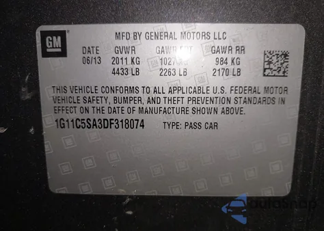 2013 Chevrolet Malibu 1Lt from USA, damaged, VIN 1G11C5SA3DF318074